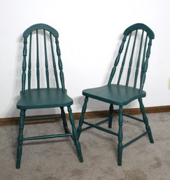 Pair Of Painted Green Chairs