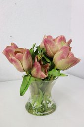 Artificial Tulips In Glass Vase