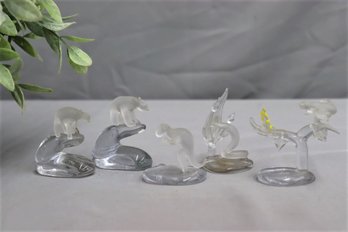 Group Lot Of Clear And Frosted Glass Animal Small Figurines