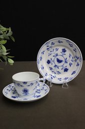 B&G Danish Porcelain Blue And White Butterfly Pattern Tea/coffee Cup And Small Plate