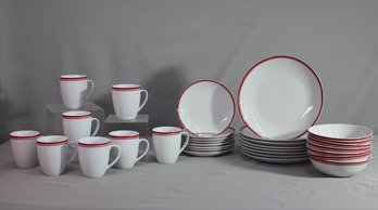 10 Strawberry Street Oven To Table Red Stripe Plates, Cups, And Bowls