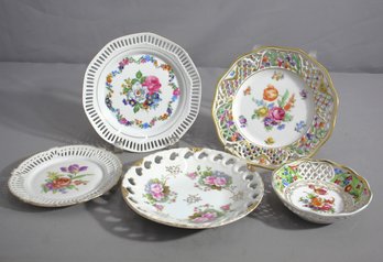 'Floral Symphony' - Ensemble Of Ornate Vintage Porcelain Plates