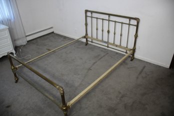 Antique Full Size Solid Brass Bed With Lion Face One The Corner