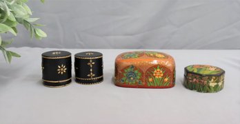 Group Lot Of 4 Artisan Hand Painted Keepsake Boxes