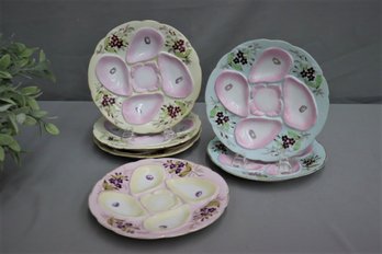 Group Lot Of 6 Antique Hand-painted  Porcelain Oyster Plates