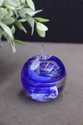 Kerry Glass Blue Swirl Apple Paperweight Figurine