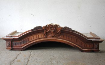 Ornate Architectural Wooden Pediment With Central Carved Mask Detail