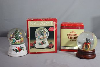 Vintage Pfaltzgraff Heritage Musical Snow Globe & Sliver Cheer Christmas Animals Snowglobes