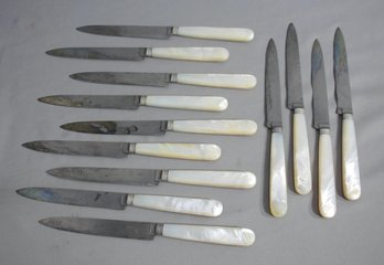 Group Of 13 Vintage Fruit Knives With Original Cloth Storage Protector
