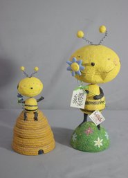 Two Bee Happy Folk Art Friends Bee And Hive Figurines