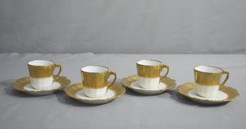 Set Of 4 Limoges Gold Decorated Demi-Tasse Cups And Saucers