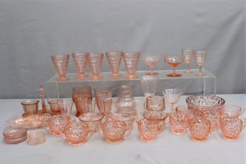 Group Lot Of Assorted Rosaline Pink Depression Glass Table Ware