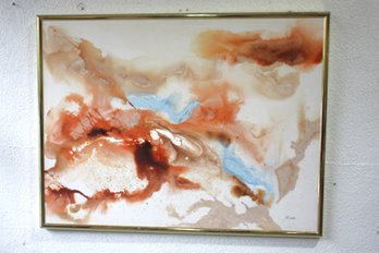 Signed Abstract Watercolor Painting By Charlotte - Framed Art