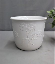 Ivory White Ceramic Jardiniere With Raised Flowers