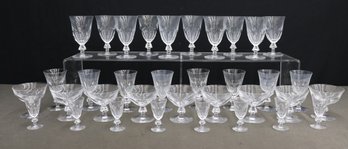 Group Lot Of Bauble Stem Cut Glass Coupes And Wine Glasses