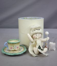 Bunnys By The Bay Tea Cup/Saucer And Mini Jack Frost Plushee  In Round Gift Box