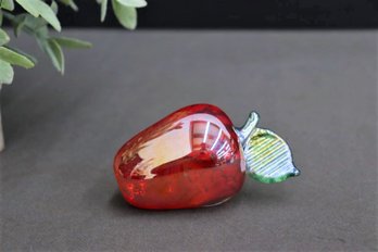 Vintage Murano Style Glass Red Apple Figurine, Signed Bottom
