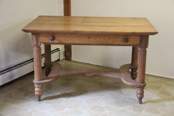 Antique Rectangular Table In Solid Wood With One Drawer
