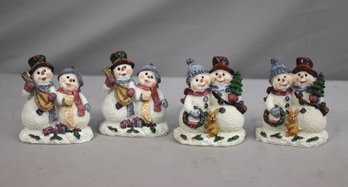 Group Lot Of 4 Home Interiors Christmas Glitter Mr. And Mrs. Snowmen - 2 Carolers And 2 Bunny Hunters