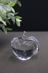 Clear Glass Crystal Apple With Stem And 1 Leaf Figurine