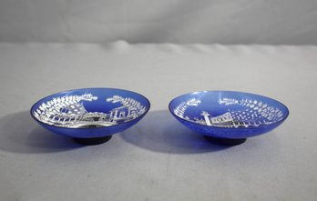 Pair Of Signed Enamel Glass Decorative Plates, Italy