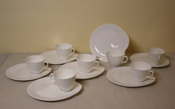 7pc Adderley Fine Bone China Swirl Fluted Snack Plate & Cup Set