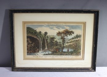 Framed Antique Vintage View Of The Cascade In Derbyshire Etching Print