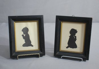 Two Vintage Framed Silhouettes - A Little Girls Prayer And Little Boys Prayer