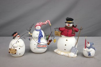 Group Lot Of  Folk Craft Snowman Figurines, 2 By Sandi Gore Evans