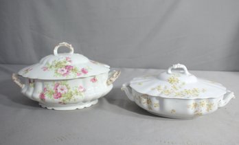 'Pair Of Vintage Floral Lidded Tureens - Christine Lin Collection'