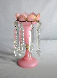 Elegant Pink Glass Lustre Vase With Crystal Droplets