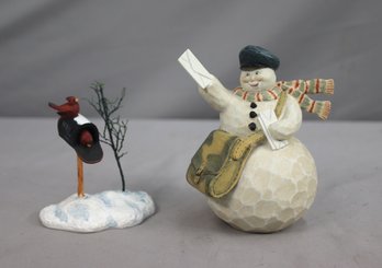 Narrative Christmas Figurine Set: Postal Snowman & Rural Snowy Mailbox