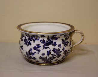 Vintage  Chamberpot White With Gold Detailed Blue Flowers