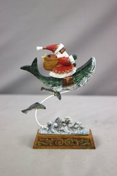 Maritime Old Salty Santa Riding A Whale High Over The Waves Figurine