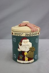 Happy Holidays Santa And Bow Cookie Jar