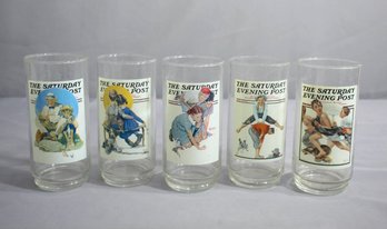 Group Lot Of 5 Vintage Rockwell Saturday Evening Post Arby's Collectible Glasses