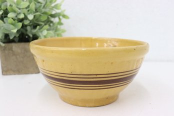 One Vintage Brown Band Stripes Yellow Ware Stoneware Mixing Bowl