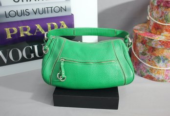 COLE HAAN Verdant Green Village Small Zip Pebbled Leather Hobo Purse Bag