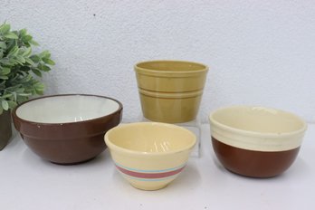 Group Lot Of Four Vintage Yellow Ware Stoneware Mixing Bowls