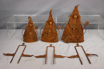 Trio Of Rustic Rusted Metal Christmas Wizardy Gnomes