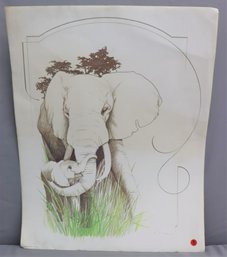 Vintage Elephant & Baby Limited Edition Lithograph,  Pencil-Signed Tara, Unframed
