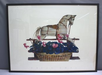 Vintage Framed Nancy Noel Rocking Horse Art Print