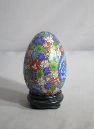 Vintage Chinese Cloisonn Floral Egg On Brass Stand