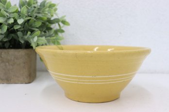 1 Of 2:  Vintage Yellow Ware Stoneware Mixing Bowl With Three White Stripes (Straighter Sides)