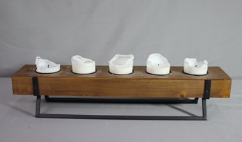 Wood And Metal Candle Rail With 5 Candles