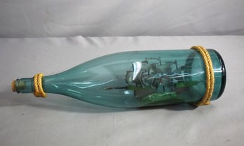 Nautical Charm - Vintage Ship In Green Glass Bottle