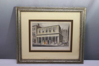 Antique Hand Colored Etching Print Royal Olympic Theatre Streetscape