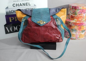 Vintage Sharif Colorful Huge Leather Embossed Shoulder Handbag
