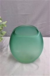 Vintage Green Frost Vase -signed On The Bottom