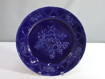 Bordallo Pinheiro Style Majolica Cobalt Charger Plate